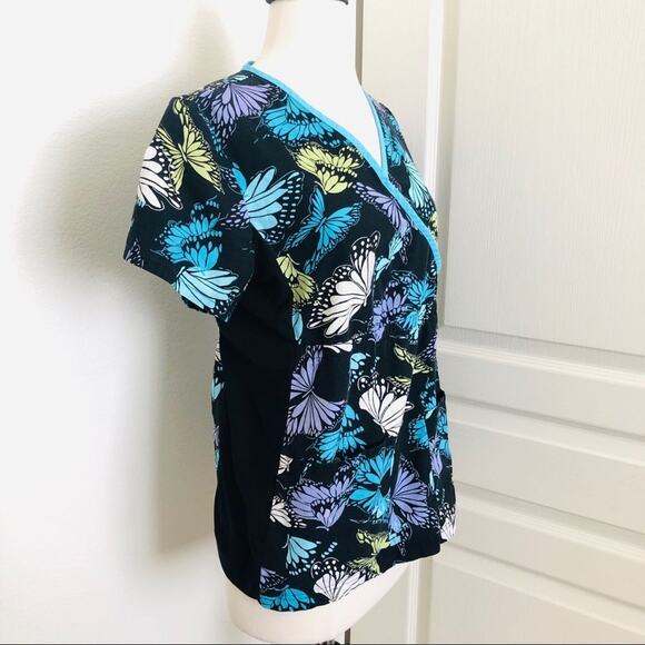 Cherokee Flexibles Butterfly Wrap Scrub Top short sleeve - Picture 4 of 8